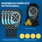 Lot de 4 raquettes de pickleball ensemble de raquette de pickleball en bois de peuplier 4 balles et un sac bleu et noir