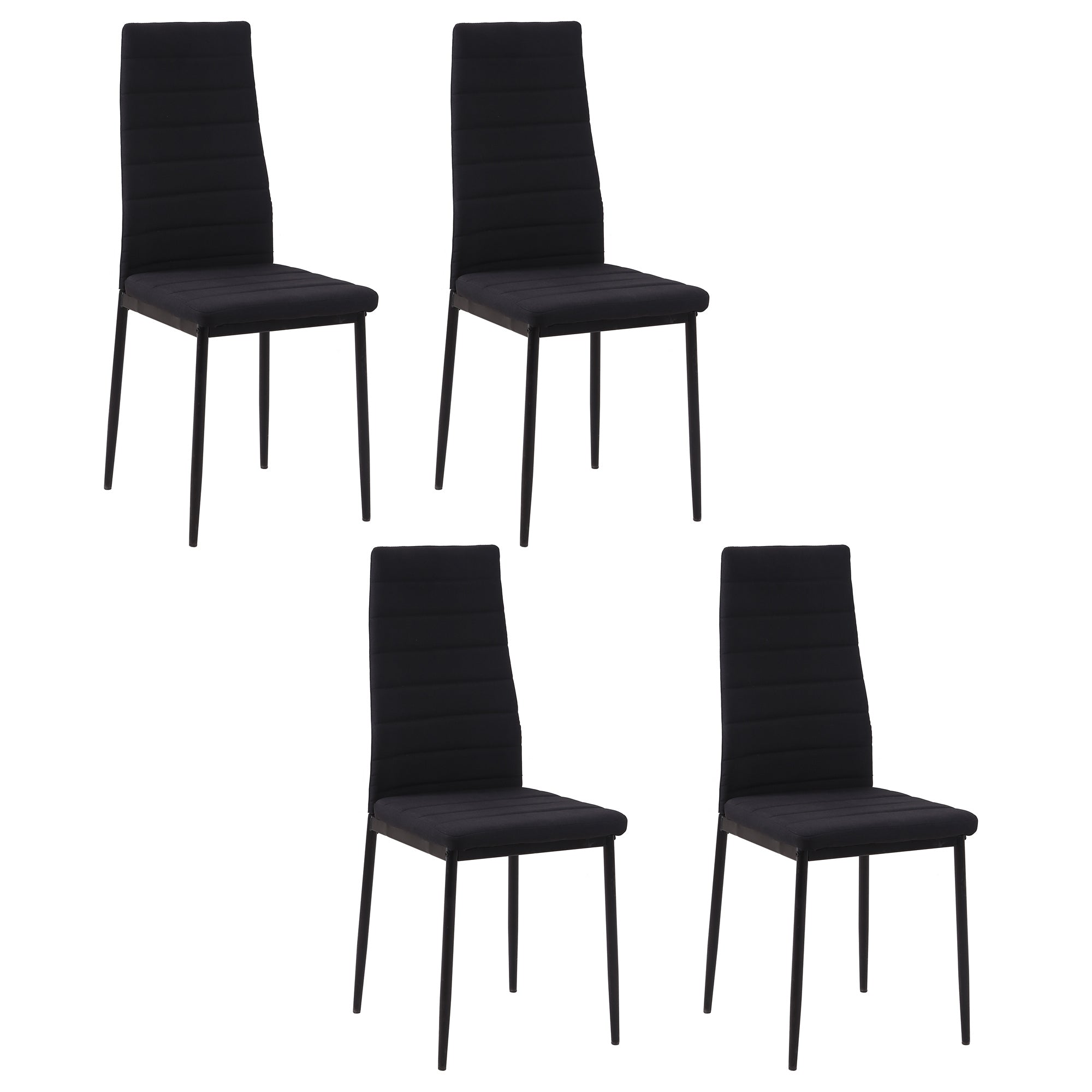 Juego de 4 sillas de comedor, sillas de cocina con respaldo alto, patas de metal y tela de lino, 41x50x97 cm, negras