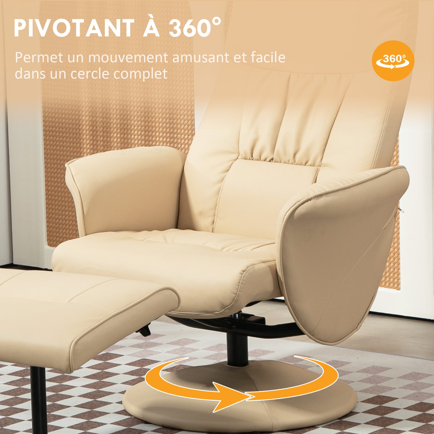 Fauteuil relax avec repose-pied fauteuil de relaxation fauteuil relaxant avec siège pivotant 360° et dossier inclinable