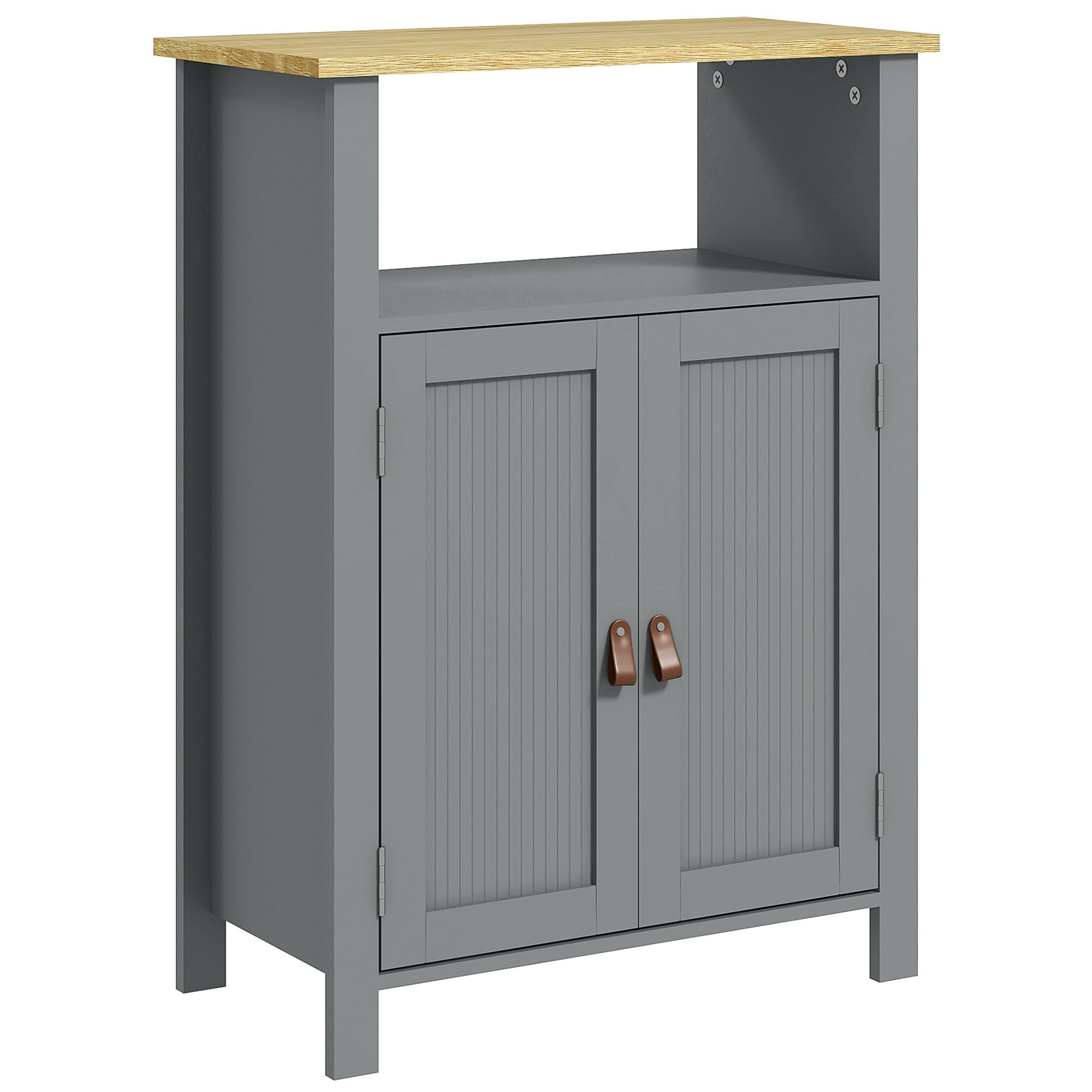 Meuble bas de salle de bain multi-rangements grande niche placard double porte gris et naturel