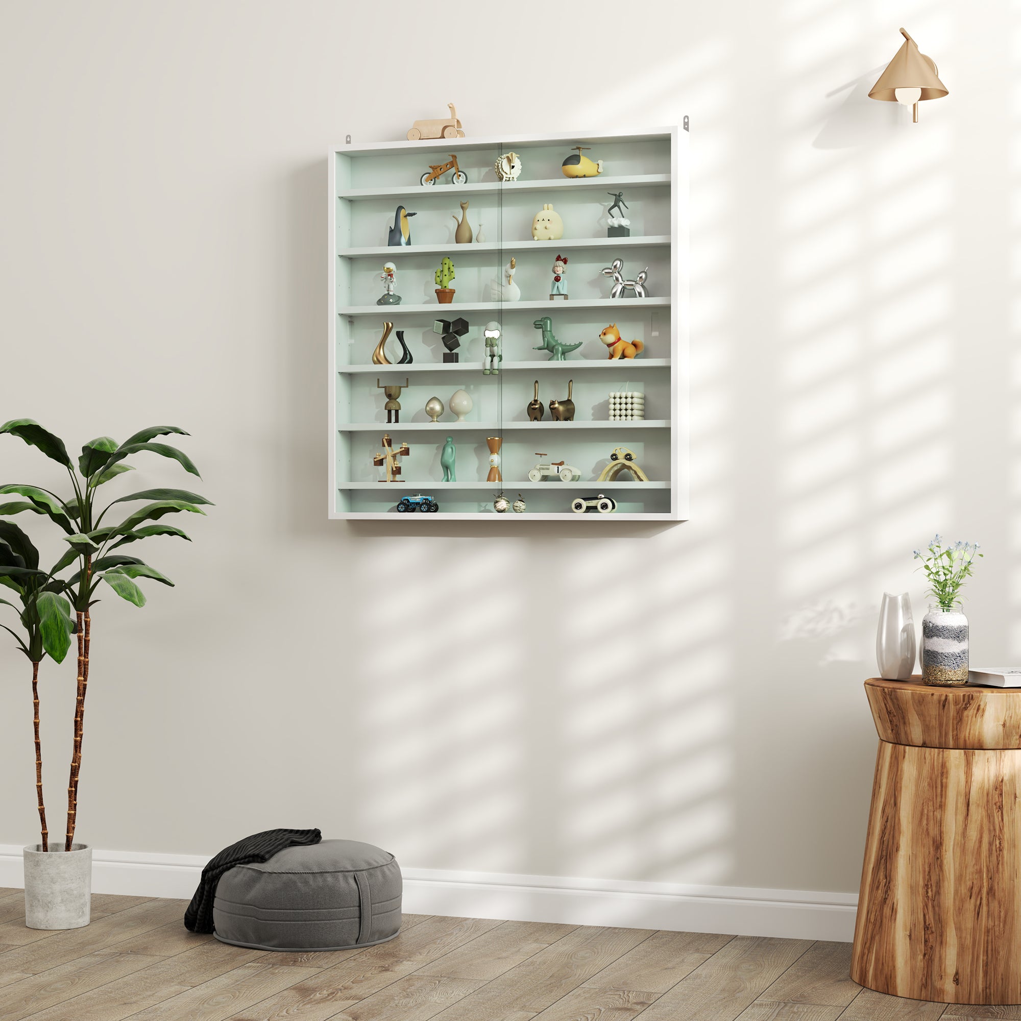 Display case for collection, wall-mounted display cabinet 80 x 9.5 x 83 cm, 6 height-adjustable shelves, 2 sliding glass doors