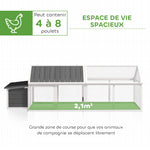 Poulailler pour poules cage à poule avec nichoir porte et toit ouvrable pour 4 et 8 poules 240 x 112,5 x 76 cm blanc