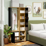 Armoire chambre penderie avec miroir, compartiments ouverts, placard et tringle de suspension, 80 x 30 x 170 cm, naturel