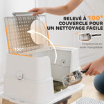 Bac à Litière XL en Acier Inoxydable pour Grand Chat, Couvercle Pivotant 100°, Pelle, 60,2x40,2x44,5cm, Gris Clair
