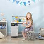 Ensemble table et chaise pour enfant avec tableau blanc - bureau pour enfant +5 ans - 90L x 45l x 85H cm Gris