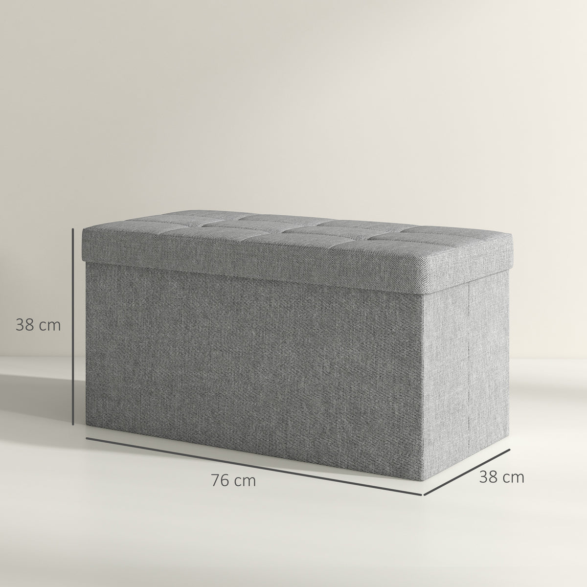 Banc de rangement pouf de rangement pliable bout de lit repose-pieds avec couvercle 76L x 38l x 38H cm gris clair