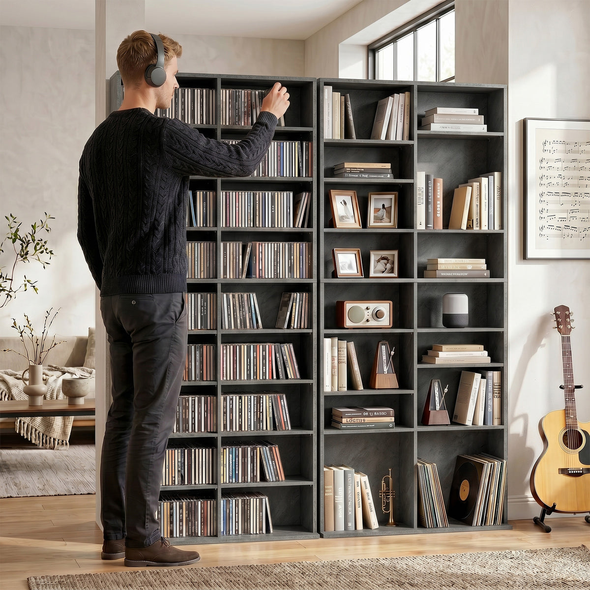 Rangements pour CD et DVD 18 compartiments capacité max. 640 CD/360 DVD 430 Blu-ray 78,5 x 24 x 175 cm gris clair