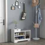 Mueble zapatero y banco con 1 cajón y 3 compartimentos, capacidad 5 pares, MDF, 76,5L x 30P x 52A cm