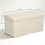 Banc de Rangement 84 L, Pouf Pliable Rembourré en Peluche Teddy, Bout de Lit, Charge 120 kg, 76 x 38 x 38 cm, Crème