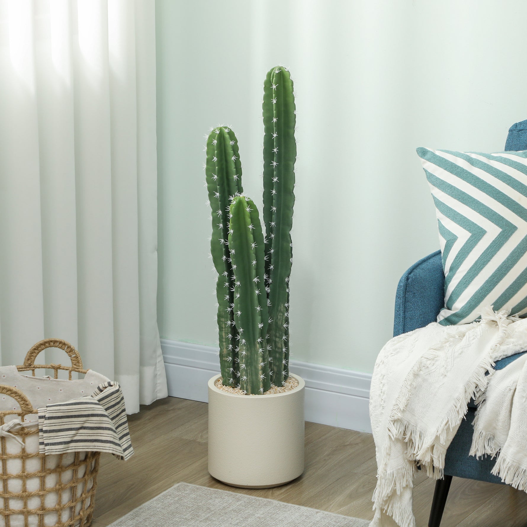 Cactus Artificiel 95 cm, Plante Artificielle en Pot, Tiges Réglables, Grand Réalisme, pour Maison et Bureau, Vert