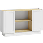 Buffet Cuisine, Meuble de Rangement avec 2 Portes et 2 Étagères Ouvertes, 133 x 35 x 79,7 cm, Bois Naturel et Blanc