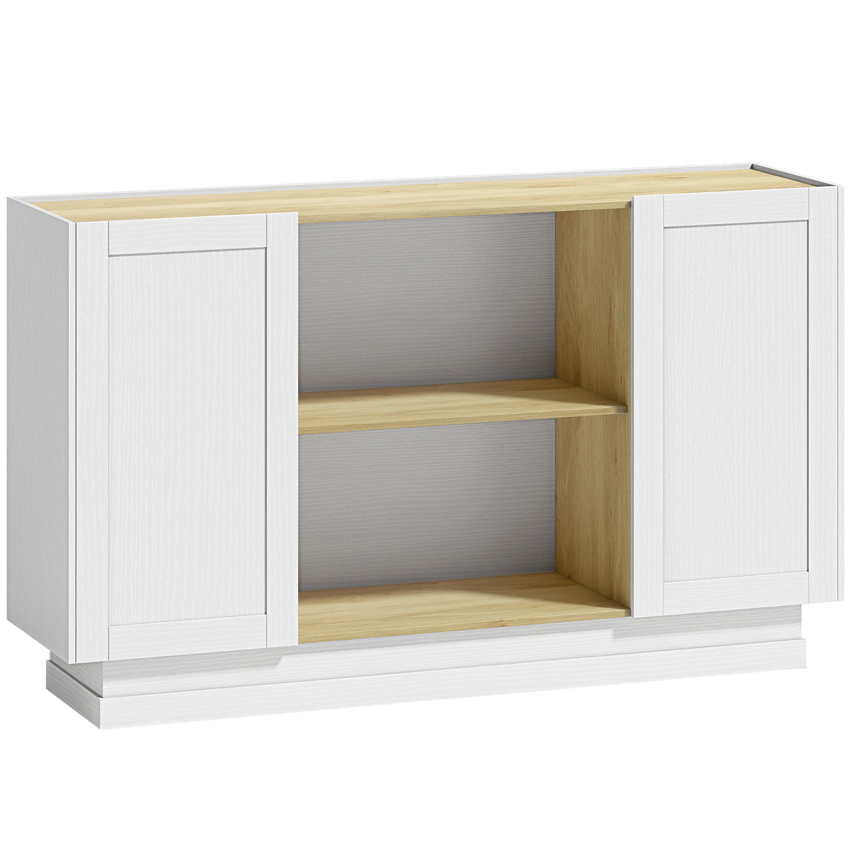Buffet Cuisine, Meuble de Rangement avec 2 Portes et 2 Étagères Ouvertes, 133 x 35 x 79,7 cm, Bois Naturel et Blanc
