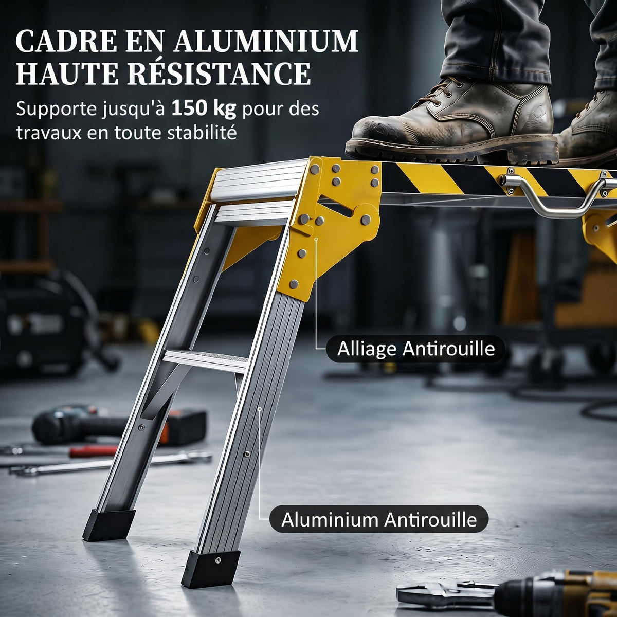 Établi pliant, établi de serrage en aluminium, table de travail robuste avec poignée, design antidérapant, argenté