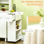 Chariot de cuisine avec 1 tiroir et 2 étagères ouvertes sur roulettes pour 25 x 50 x 85 cm Blanc
