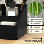 Boite de Rangement de Bureau - Organiseur de Bureau - 7 Compartiments, 2 tiroirs - Bambou Verni Noir