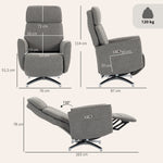 Fauteuil Relax Électrique Pivotant 360°, Fauteuil Inclinable avec Appui-Tête Réglable, Ports USB, Tissu en Lin, Gris