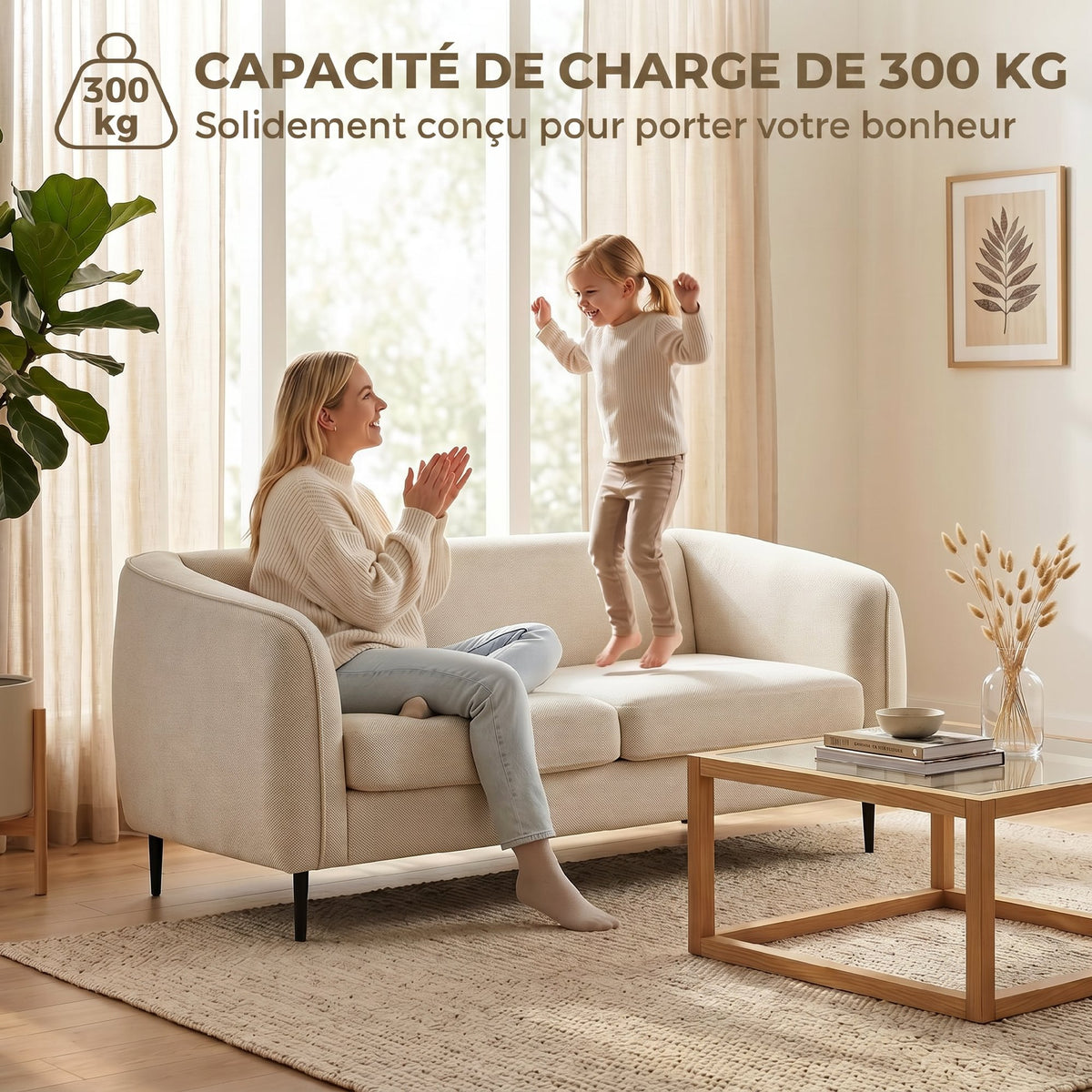 Canapé 2 places en velours, canapé de salon moderne 160 cm, assise large rembourrée, coussin épais à ressorts, beige