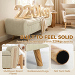 Banc de rangement 73 L, coffre de rangement rembourré en velours côtelé avec accoudoirs et pieds en bois d'hévéa, beige