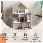 Libreria a forma di casetta per bambini, scaffale portaoggetti per giocattoli e libri, 3 livelli, 65 x 25 x 108,5 cm, bianco e naturale