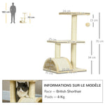 Arbre à chat arbre à grimper griffoir pour chat hauteur 72 cm balle suspendue crème