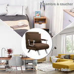 Fauteuil chauffeuse canapé-lit Convertible 1 Place déhoussable Grand Confort Coussin Pieds accoudoirs métal suède Marron