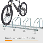 Râtelier 4 vélos dim. 110L x 33l x 27H cm acier galvanisé argent