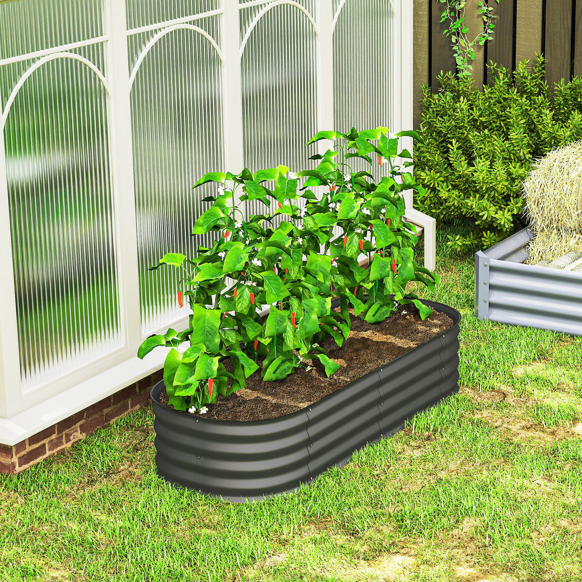 Jardinière surélevée carré potager de jardin en acier modulable légumes, plantes, fleurs, dim. 150 x 62 x 30 cm gris