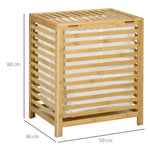 Wäschekorb aus Bambus mit herausnehmbarem Polyester-Baumwoll-Beutel und Deckel - Maße 50L x 36B x 60H cm natur