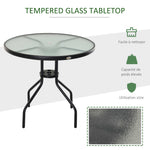 Table Ronde Bistro de Jardin Ø 80 x 72H cm Espace Installation Parasol Acier époxy Noir Plateau Verre trempé