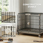 Cage pour Chien, Plateau Amovible, Roues avec Freins, Toit Ouvrant Verrouillable, 60,5x45,5x54,5cm, Noir