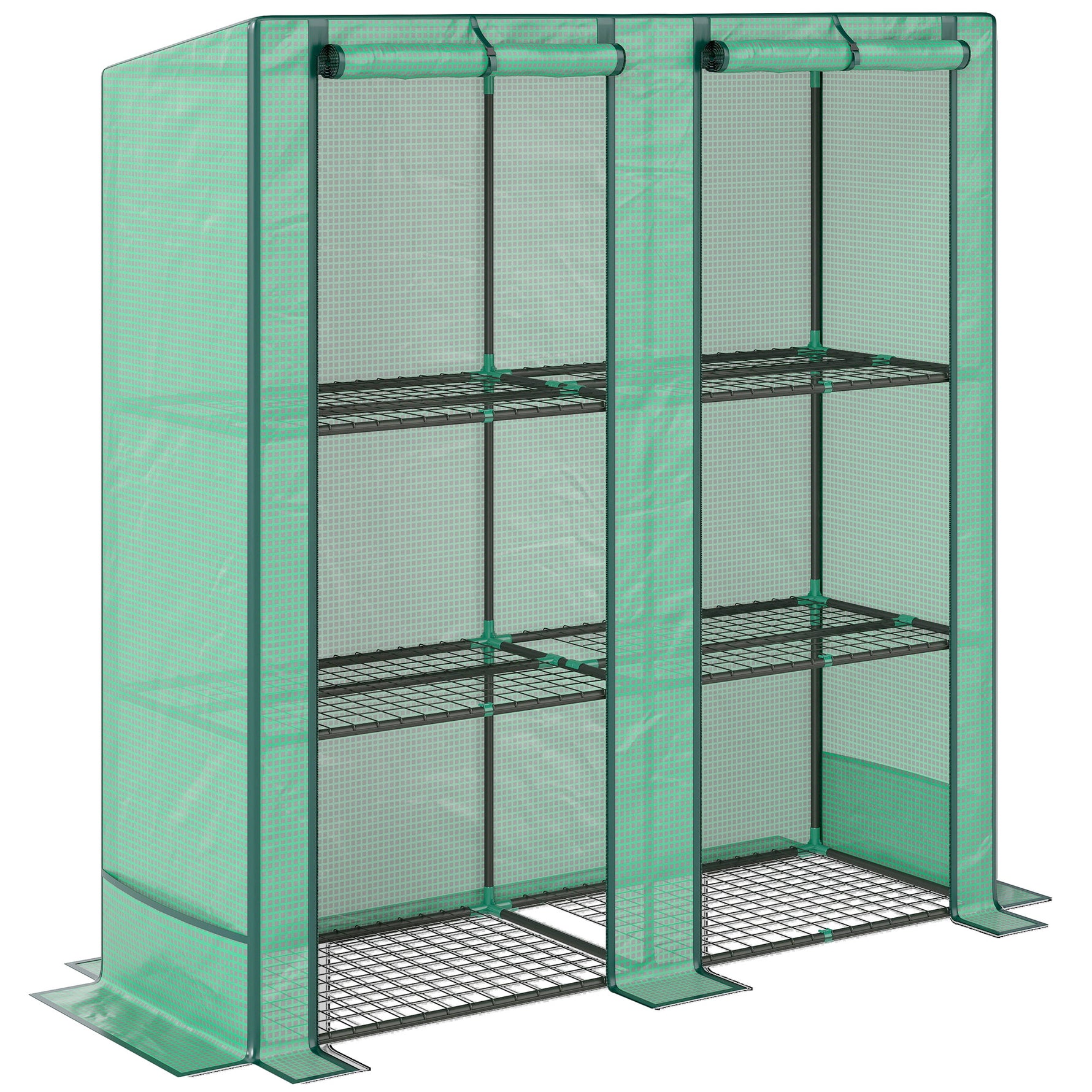 Serre de jardin avec étagères métalliques à 3 niveaux serre de balcon couverture PE toit incliné 144 x 48 x 152 cm vert