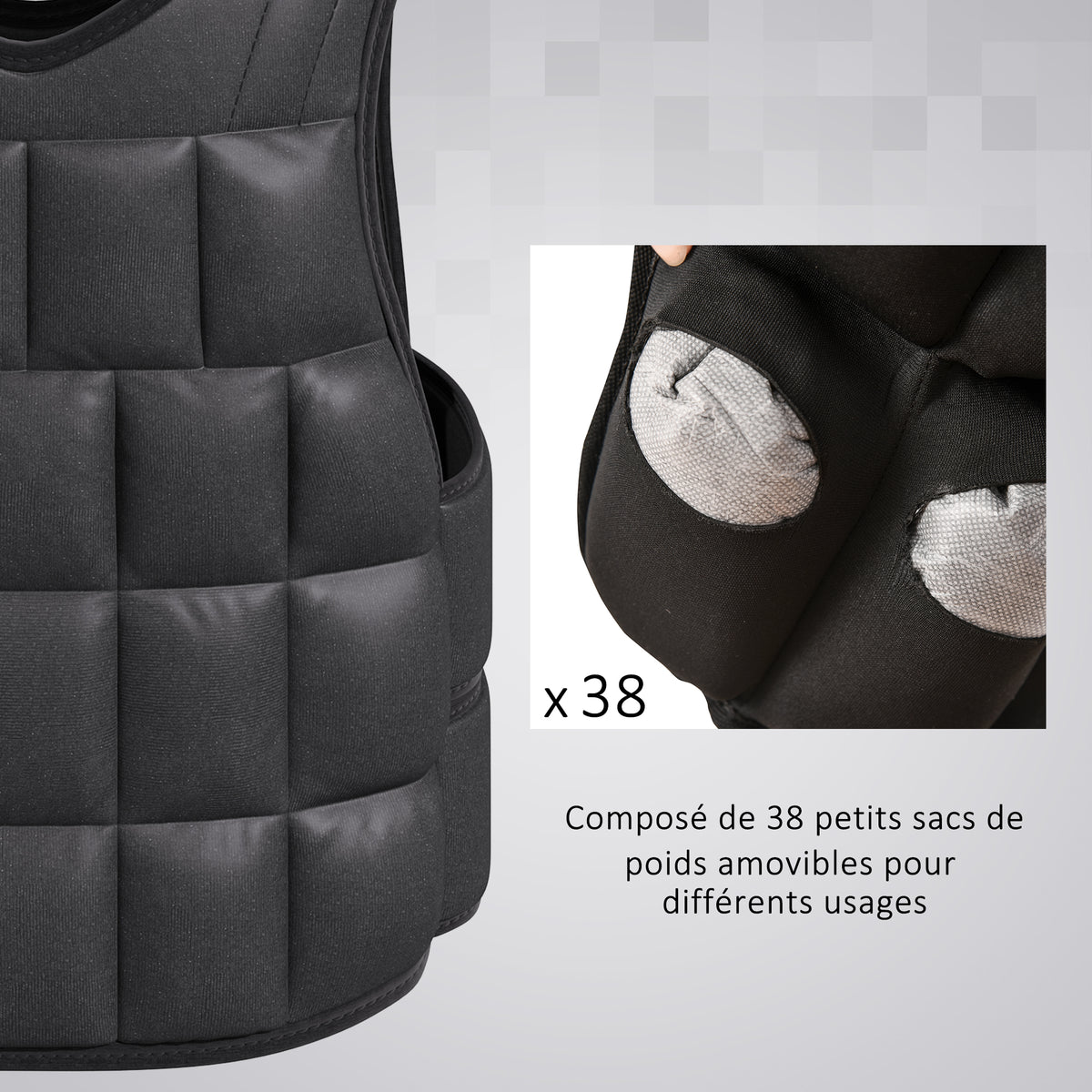 Gilet Lesté Réglable Veste Lestée 20 Kg Max. Poids Amovibles Entrainement Musculation Exercice Boxe Oxford Noir