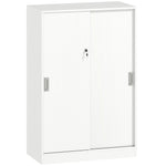 Armoire de Bureau 2 Portes coulissantes verrouillables dim. 80L x 40l x 120H cm 2 étagères en Bois Blanc