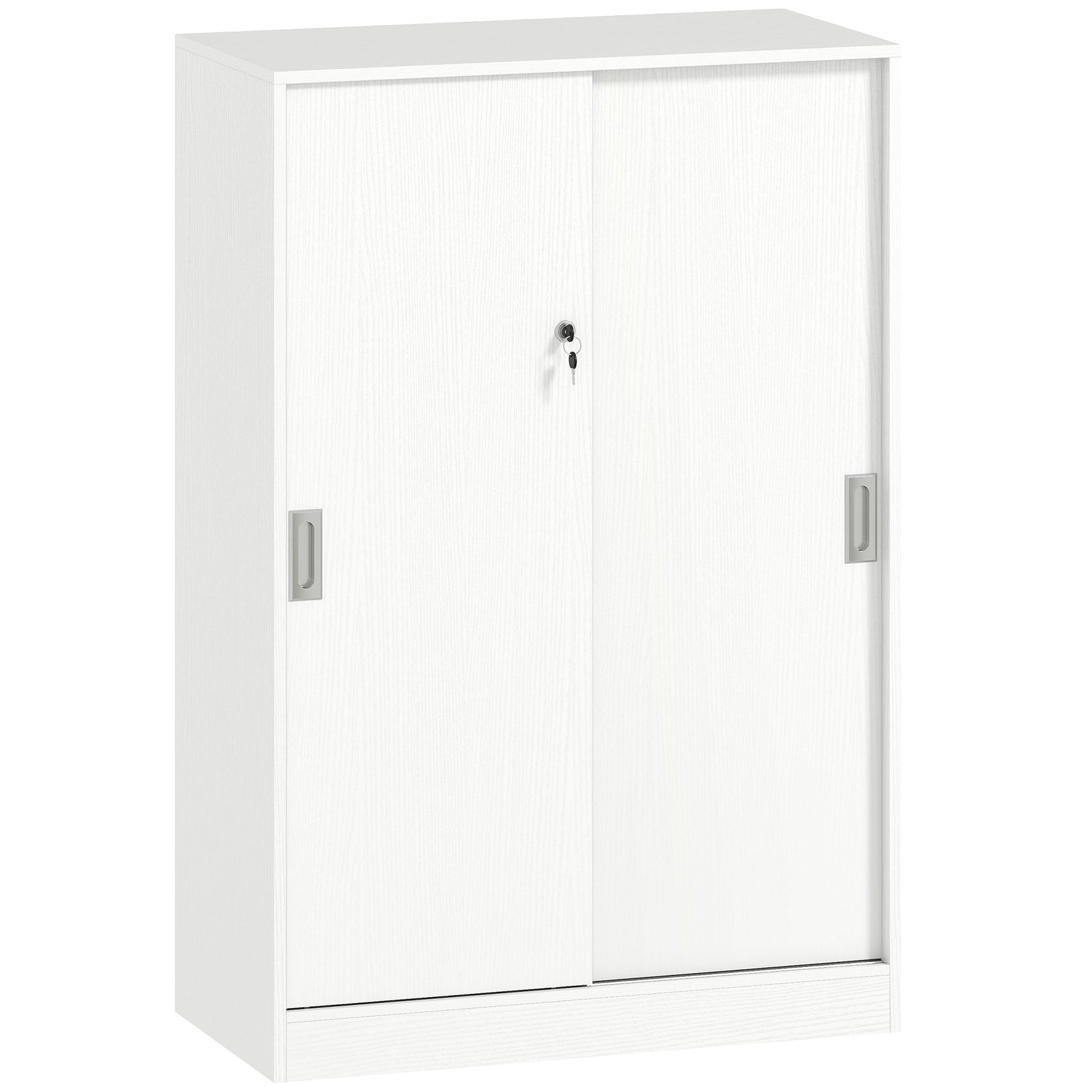 Armoire de Bureau 2 Portes coulissantes verrouillables dim. 80L x 40l x 120H cm 2 étagères en Bois Blanc