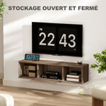 Meuble TV suspendu, Armoire murale avec 2 compartiments ouverts et porte rabattable, 120 x 30 x 29,5 cm, marron