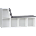 Bibliothèque banc 2 en 1 avec 5 compartiments de rangement et 2 coussins 108 x 30 x 60 cm blanc gris