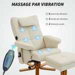 Fauteuil massant avec repose-pied, dossier inclinable jusqu'à 135°, coffre de rangement, télécommande
