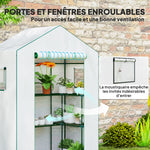 Serre de jardin avec 1 porte, 2 fenêtres et 2 étagères en forme de U pour Légumes Plantes Fleurs Bâche PE 140x73x190 cm