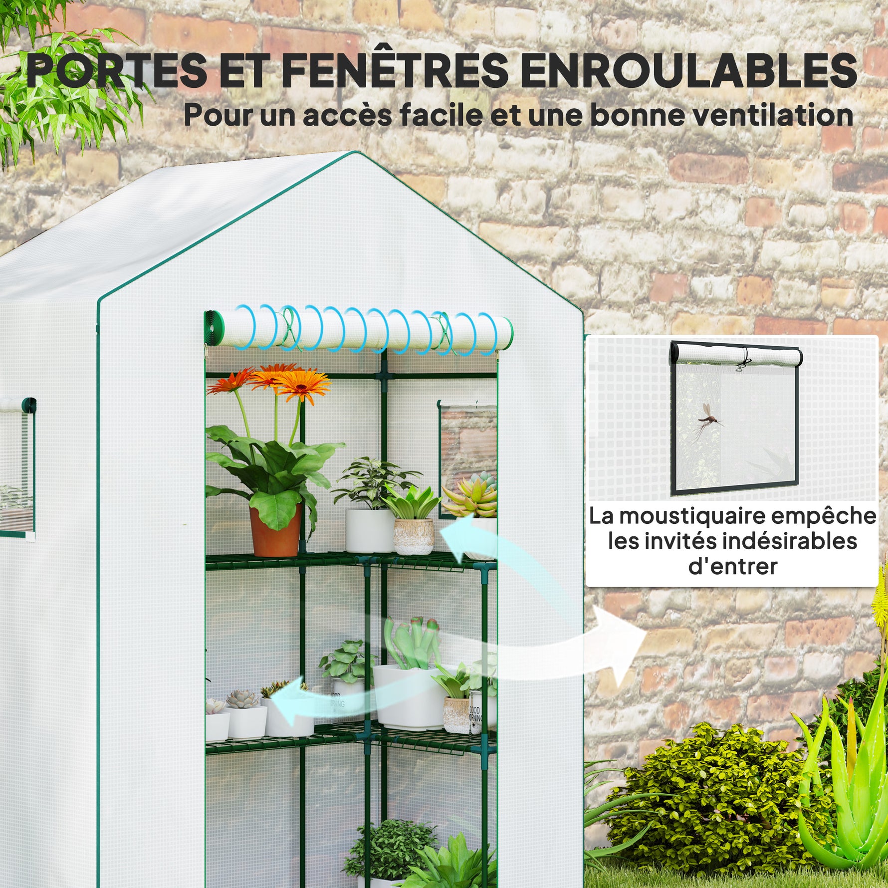 Serre de jardin avec 1 porte, 2 fenêtres et 2 étagères en forme de U pour Légumes Plantes Fleurs Bâche PE 140x73x190 cm