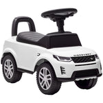 Porteur enfants voiture sous licence Land Rover, véhicule à pousser, klaxon, sons de moteur, rangement sous siège, blanc
