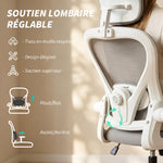 Chaise de Bureau Ergonomique, Fauteuil de Bureau en Maille avec Appui-Tête et Soutien Lombaire Réglables, Gris