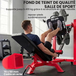 Pressa per gambe professionale, macchina per muscolazione gambe e hack squat 455kg, attrezzo regolabile 185x120x140cm rosso