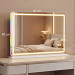 Miroir maquillage lumineux 80x60cm, miroir coiffeuse LED dimmable, lumière RGB, 3 températures de couleur, blanc