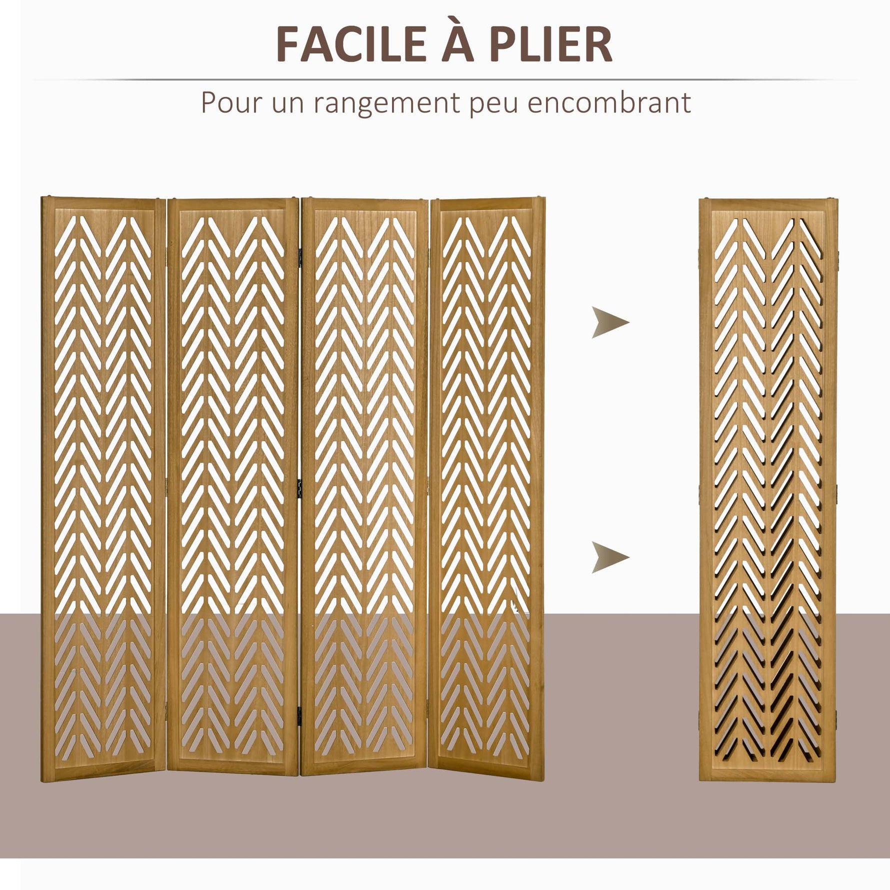 Paravent en bois ajouré séparateur de pièce closion intérieur pliable 4 panneaux en bois 160 x 170 cm naturel