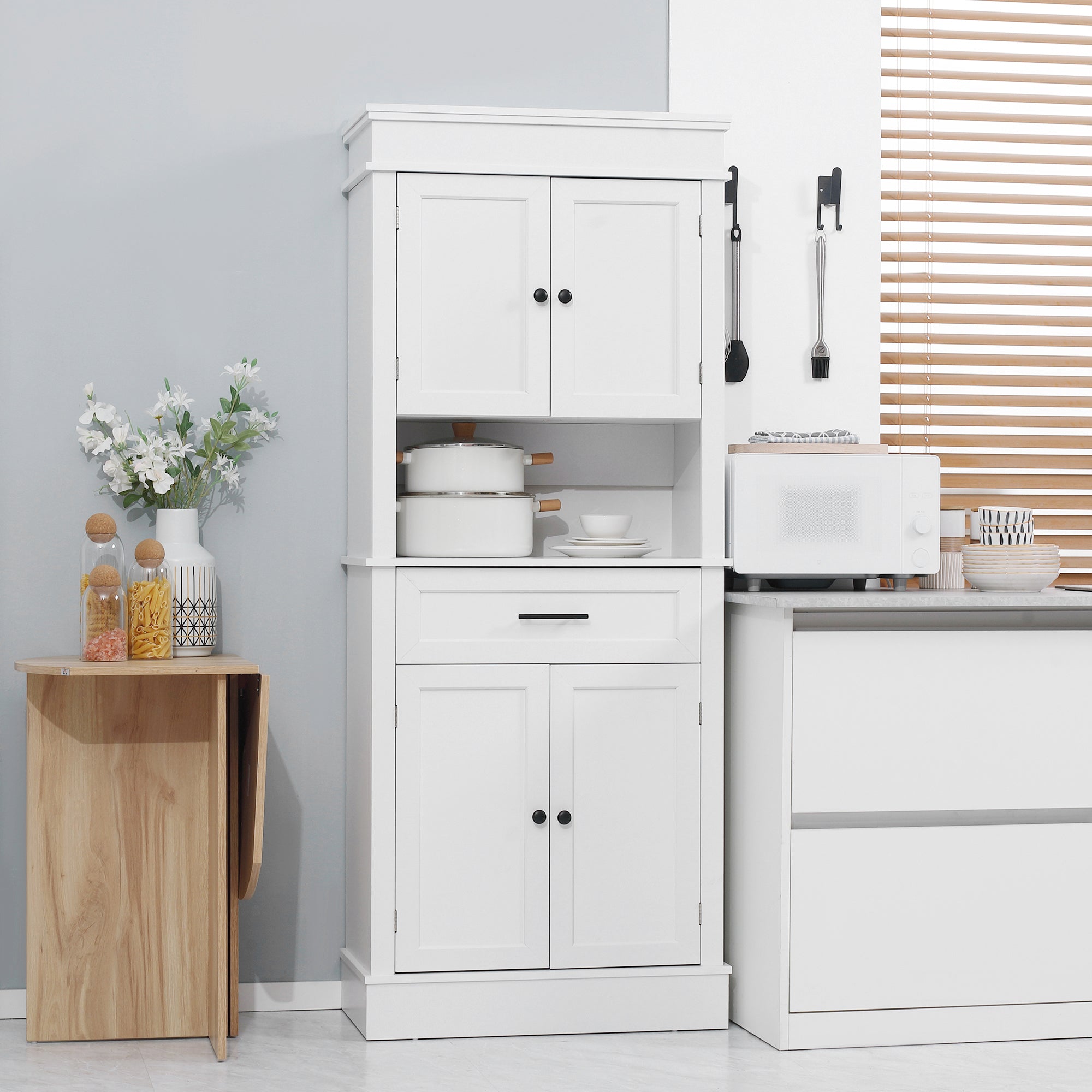 Buffet de cuisine armoire de cuisine multi-rangements 2 placards 2 portes tiroir niche MDF panneaux particules E1 blanc