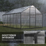 Serre de jardin en aluminium polycarbonate, serre avec fenêtres supérieures réglables 363x247x205cm noir
