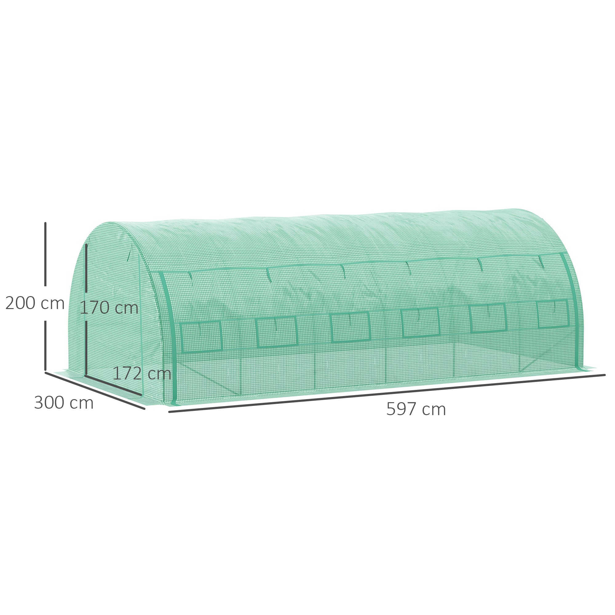 Serra da giardino a tunnel 18 m² con porta, pareti laterali avvolgibili 12 finestre acciaio PE 4 x 3 x 2 m verde