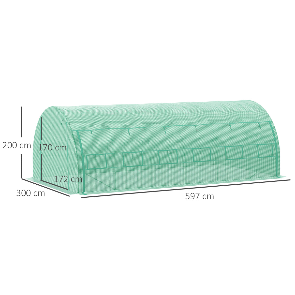 Serre de jardin serre tunnel 18 m² avec porte, parois latérales enroulables 12 fenêtres acier PE  4 x 3 x 2 m vert
