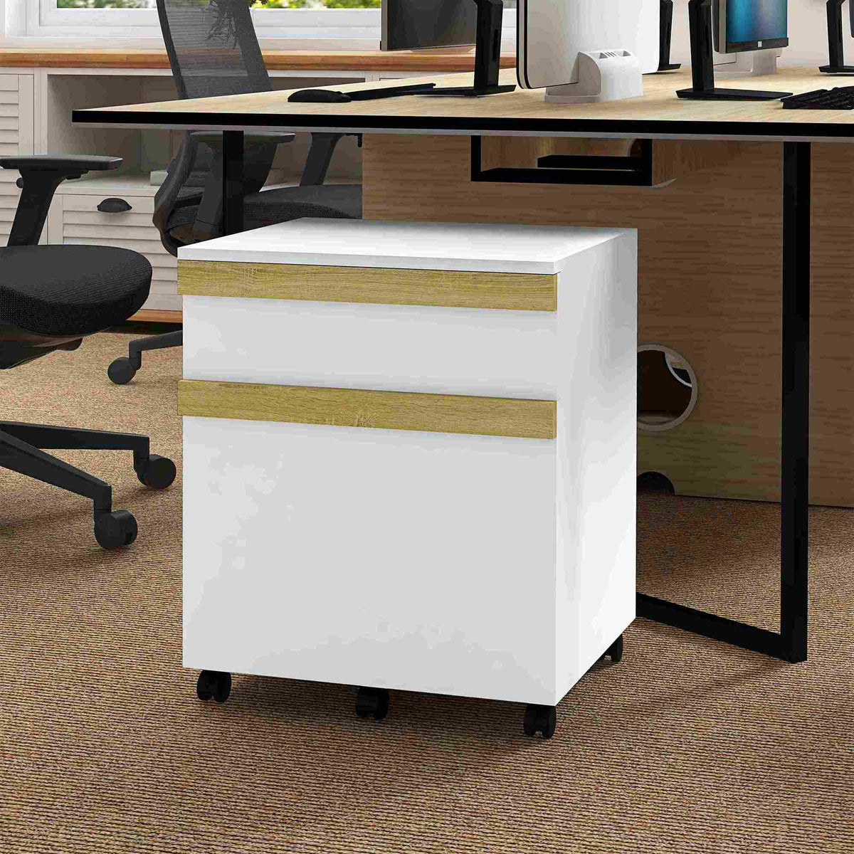 Caisson de bureau à roulettes avec 2 tiroirs coulissants trieur à dossiers 48 x 40 x 59,5 cm blanc
