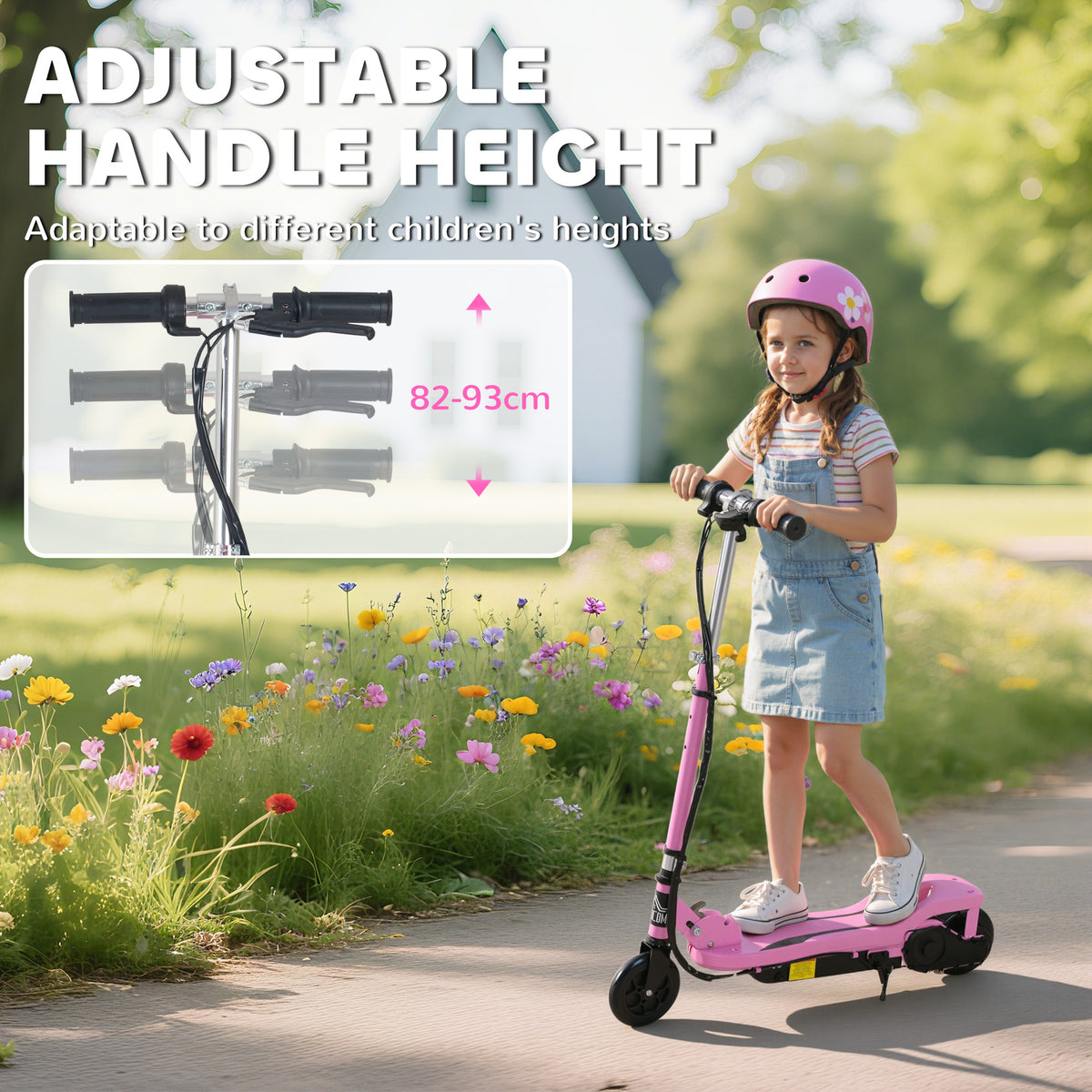 Trottinette électrique pliante pour enfant de 7+ans, 120W Vitesse max 12km/h, 75x36x82-93 cm rose